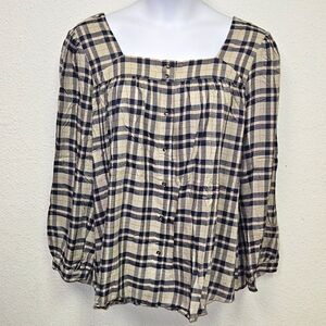 DAVI & DANI Plaid Blouse in Black and Cream